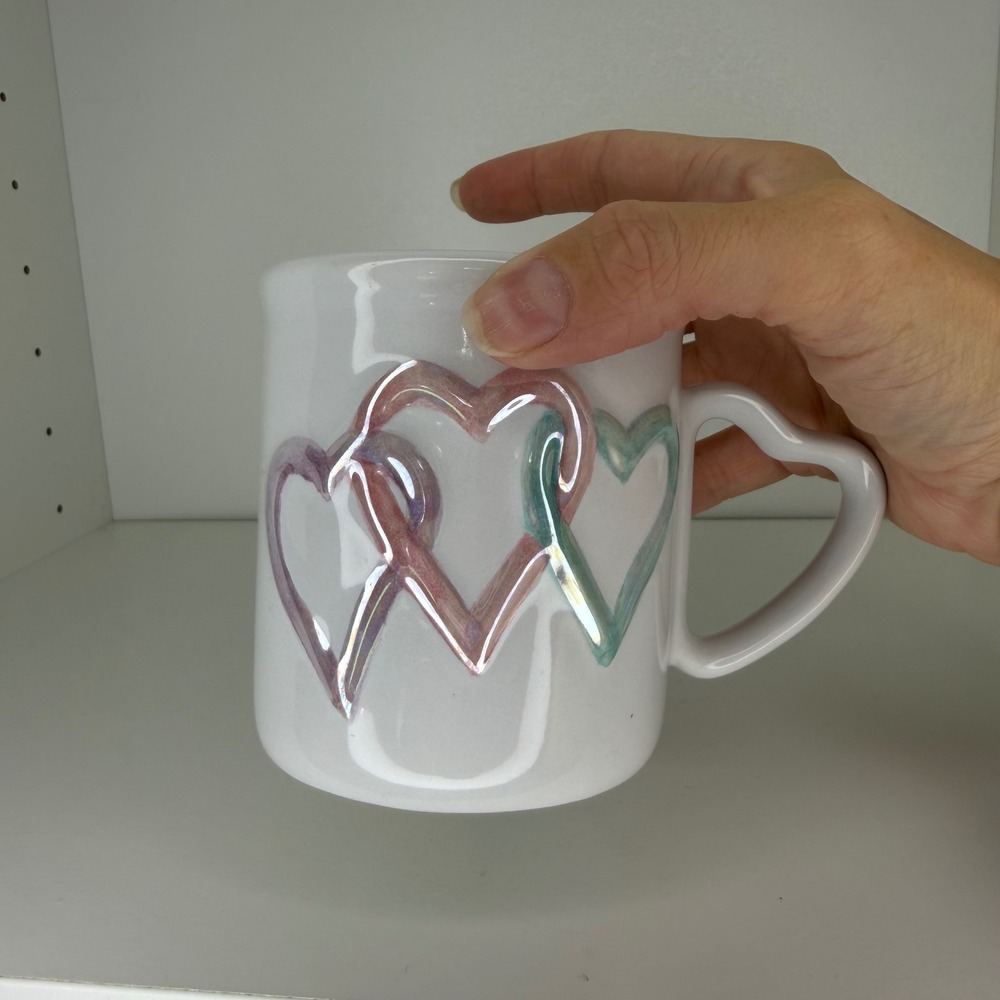 Vintage Mary Kay - Triple Hearts Pastel Shiny Mug Single Heart Handle